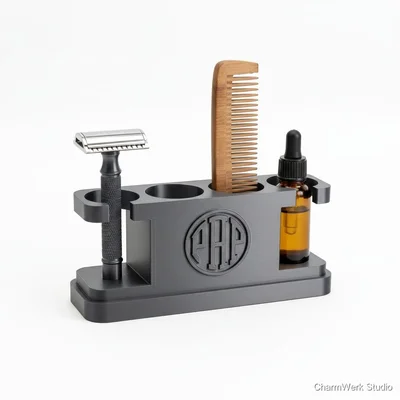 3D-gedruckter Rasierer- und Bartkamm-Stand mit Monogramm