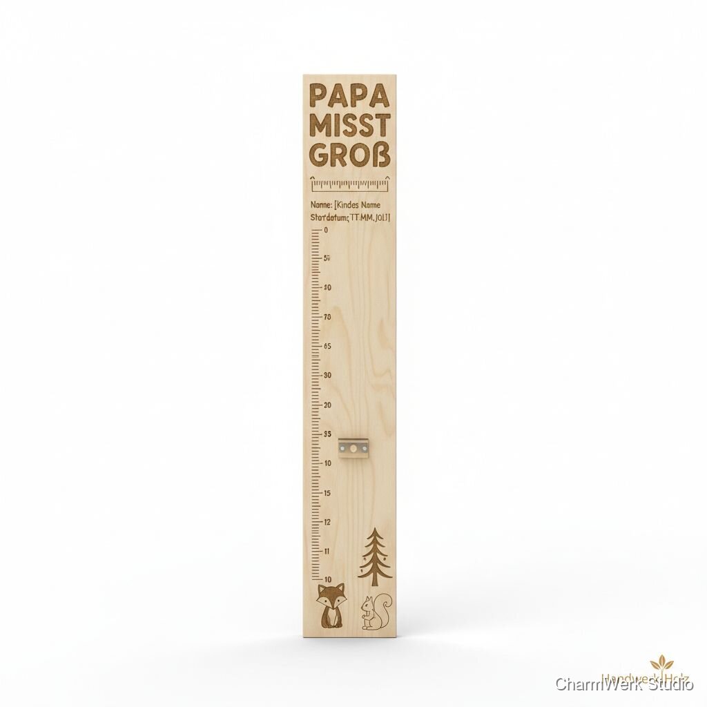 Lasergravierte Holz-Messlatte „Papa misst groß“