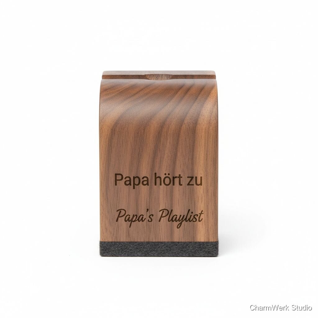CNC-gefräster Handy-Verstärker aus Holz „Papa hört zu“