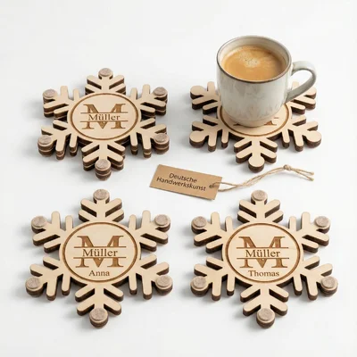 Schneeflocken-Untersetzer Set mit Familienmonogramm
