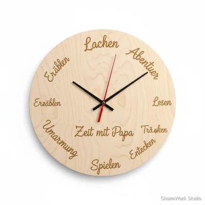 Lasergravierte Holz-Uhr „Zeit mit Papa“ (Wanduhr)