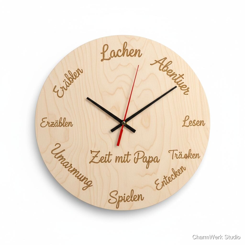Lasergravierte Holz-Uhr „Zeit mit Papa“ (Wanduhr)