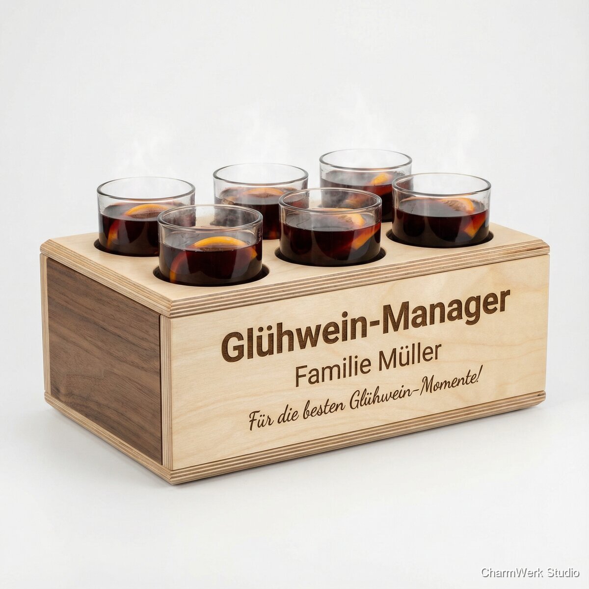 Personalisierter Glühwein- & Punsch-Becherhalter aus Holz