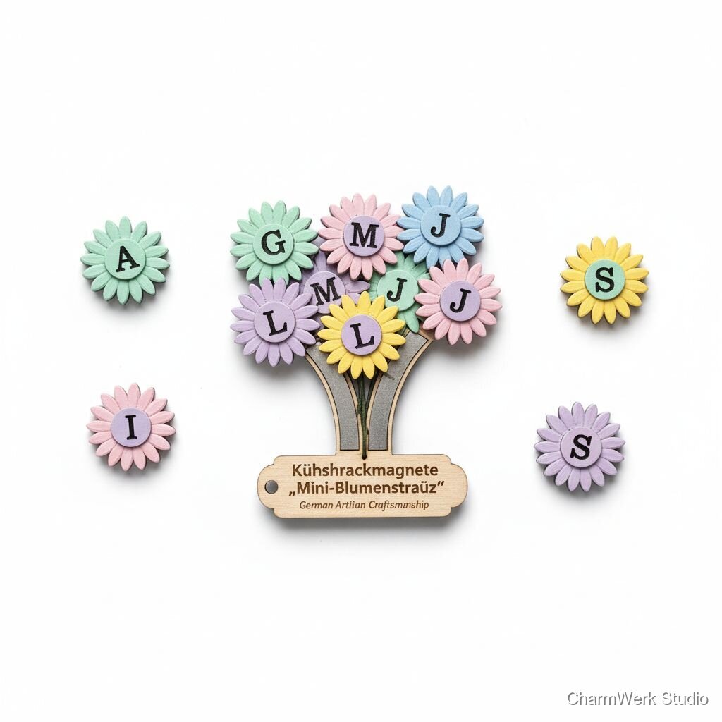 Kühlschrankmagnete „Mini-Blumenstrauß“ mit Initialen