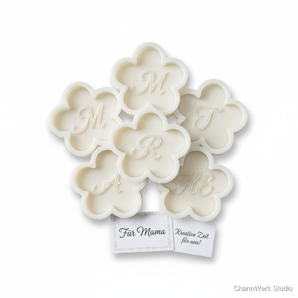 Duftwachs-Formen als Blumen mit Initialen