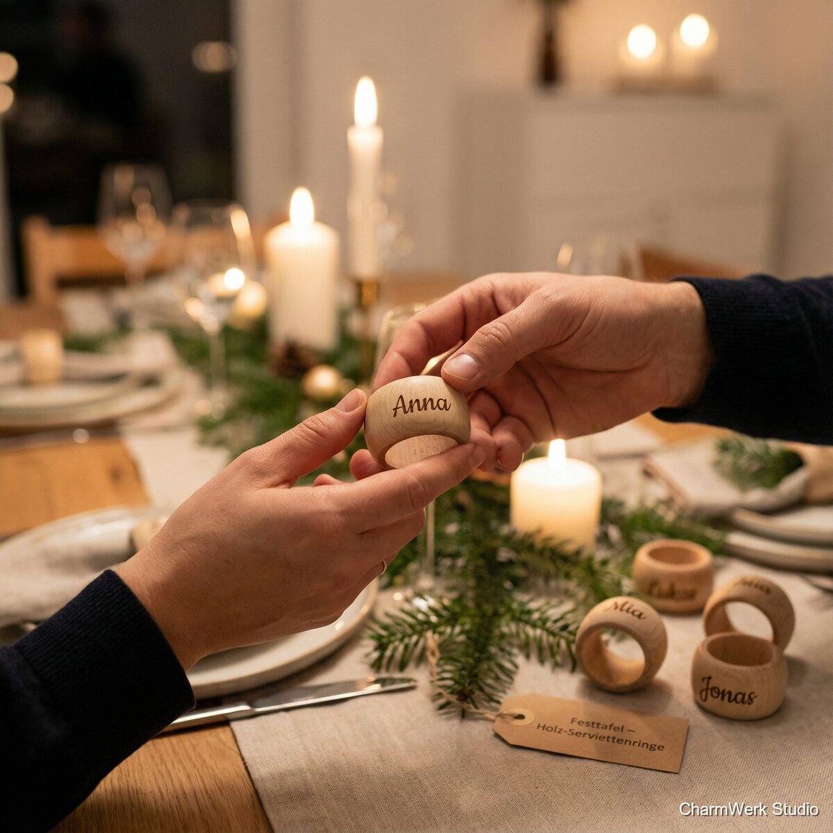 Holz-Serviettenringe „Festtafel“ mit Namensgravur - Lifestyle