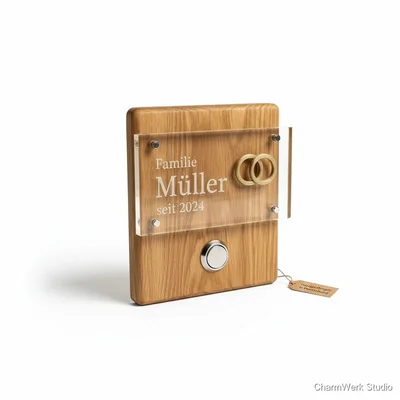 Klingelschild-Set mit Familiennamen und 3D-Ringmotiv
