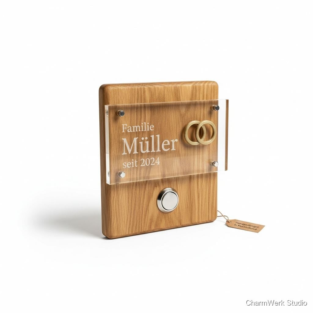 Klingelschild-Set mit Familiennamen und 3D-Ringmotiv