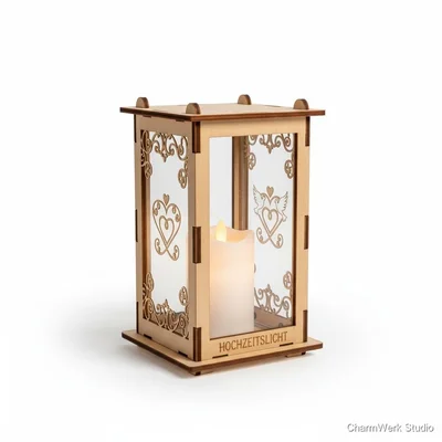 Hochzeitskerzen-Laterne aus Holz mit Acryl-Fenstern