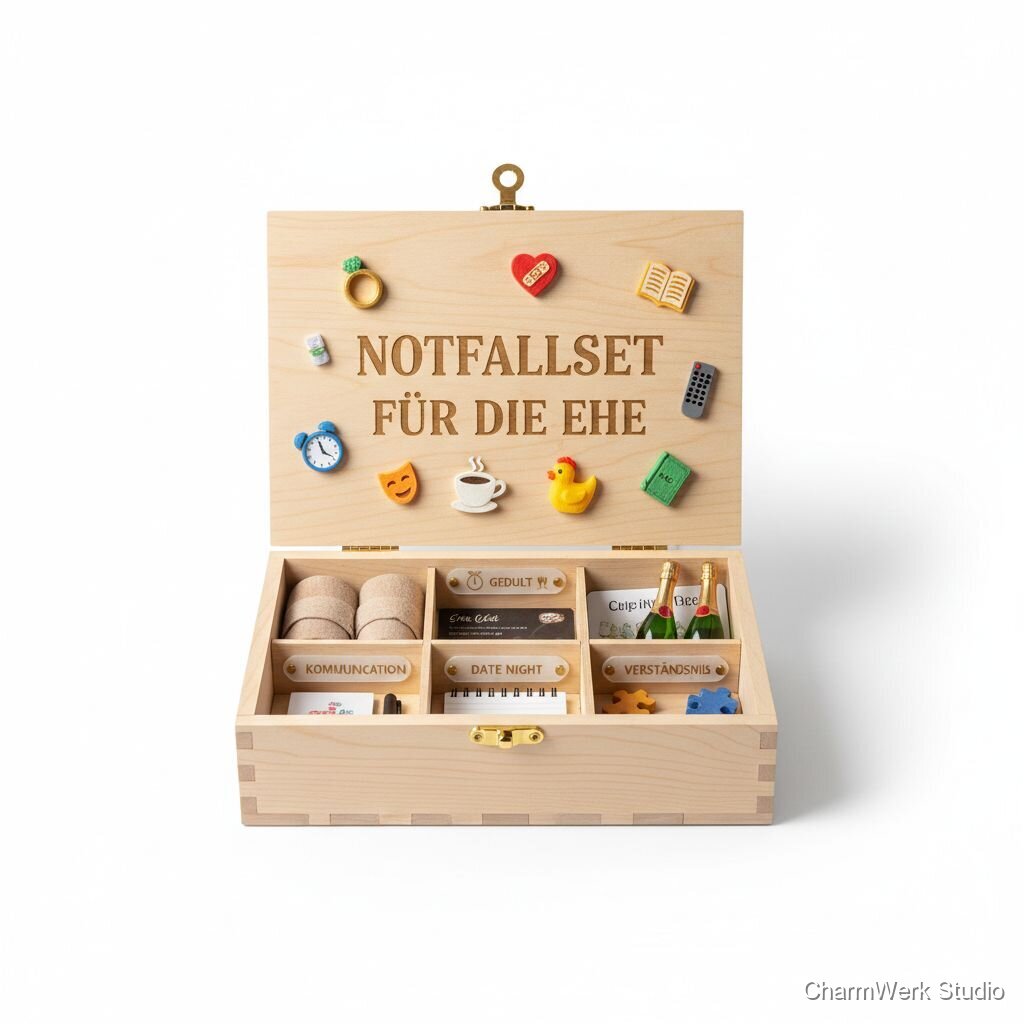 Geschenkbox „Notfallset für die Ehe“ mit 3D-Icons