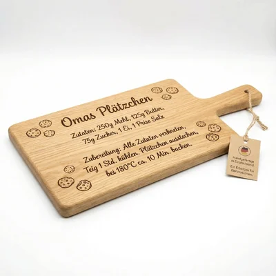Rezeptbrett „Omas Plätzchen“ mit Gravur & Handschrift