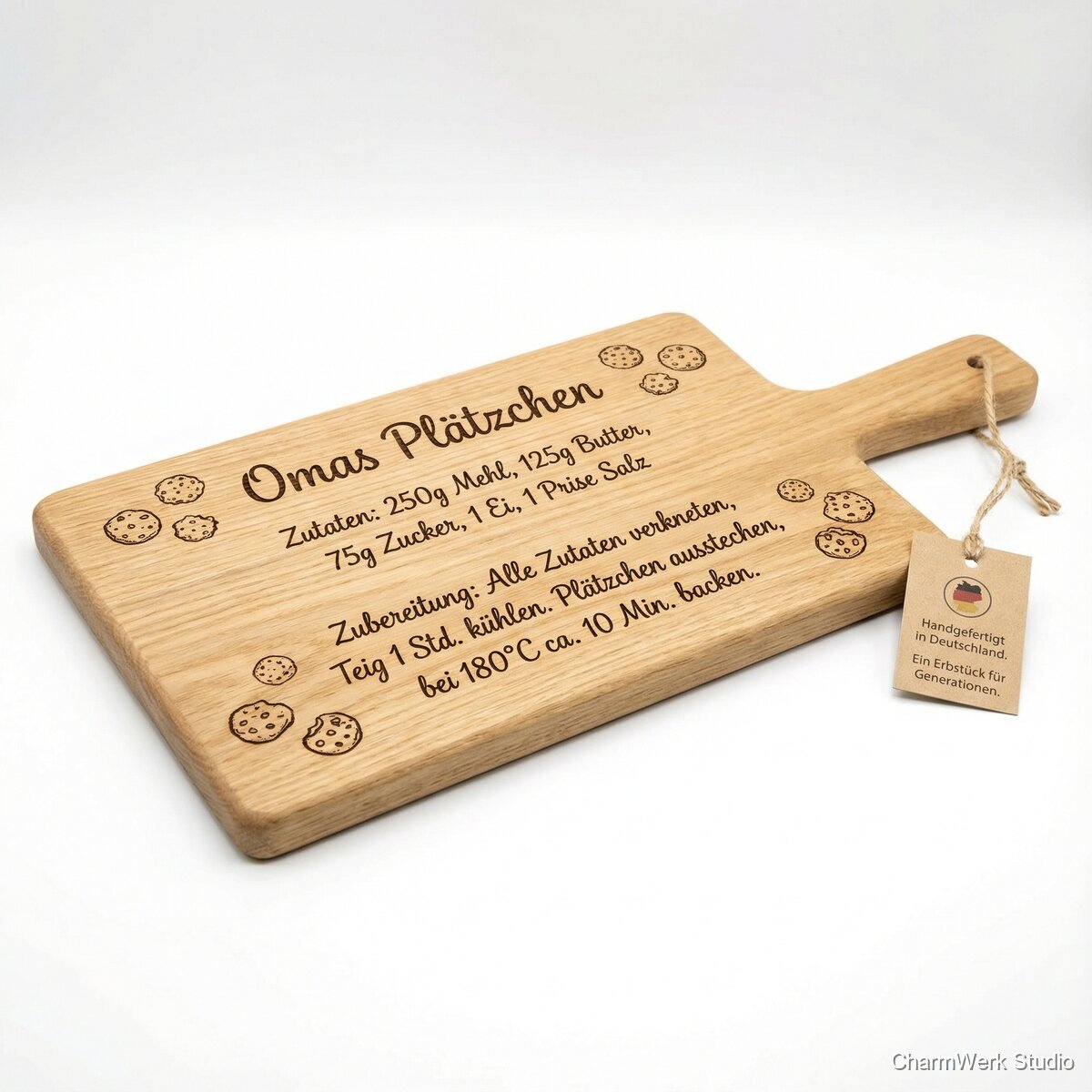 Rezeptbrett „Omas Plätzchen“ mit Gravur & Handschrift
