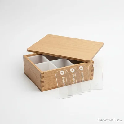 Flaschenetikett-Set aus Acryl mit Holzbox für Jahrgänge