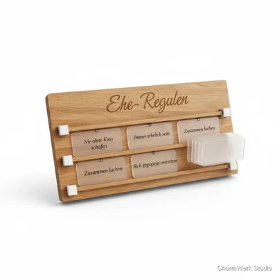 „Ehe-Regeln“ Holztafel mit austauschbaren Acryl-Kärtchen