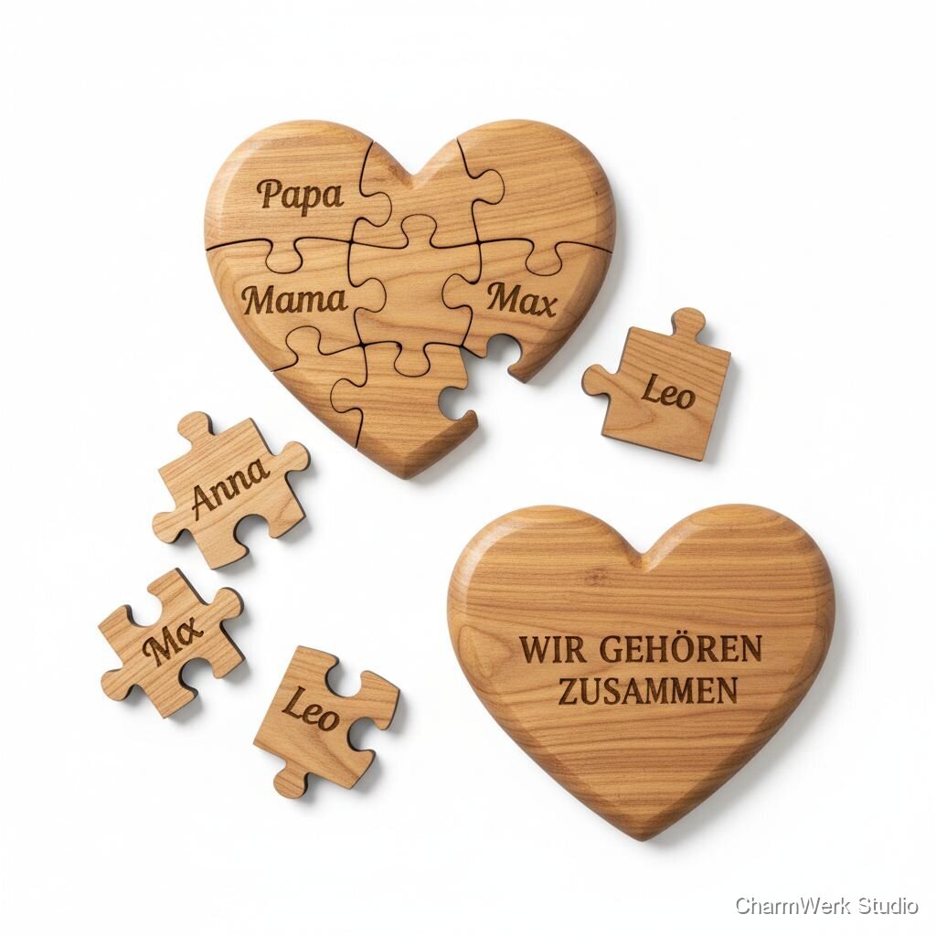 CNC-gefrästes Puzzle-Herz mit Familiennamen