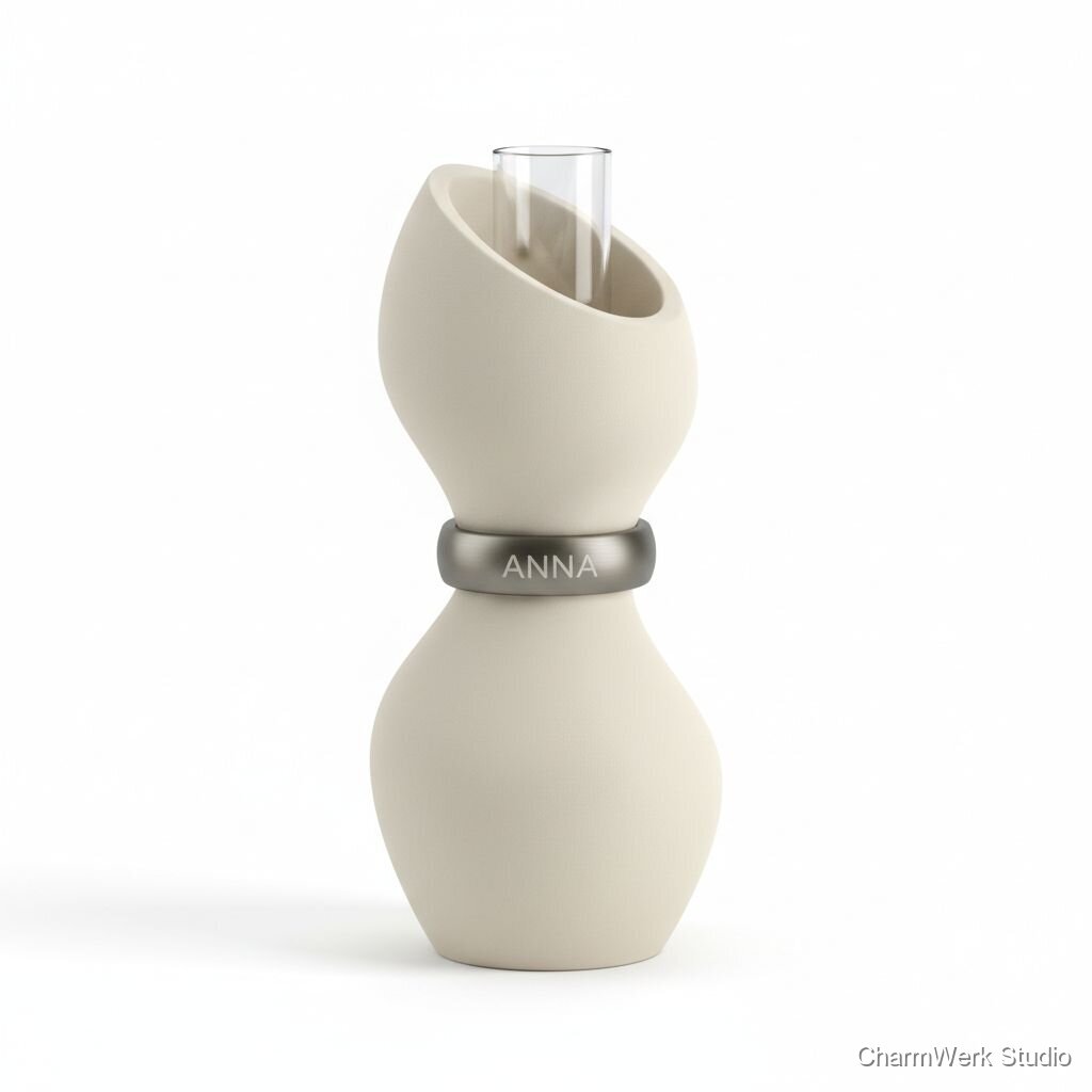 3D-gedruckte Vase „Minimal Curve“ mit Namensring