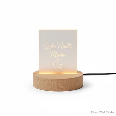 CNC-gefrästes Nachtlicht „Gute Nacht, Mama“ (Holzsockel)