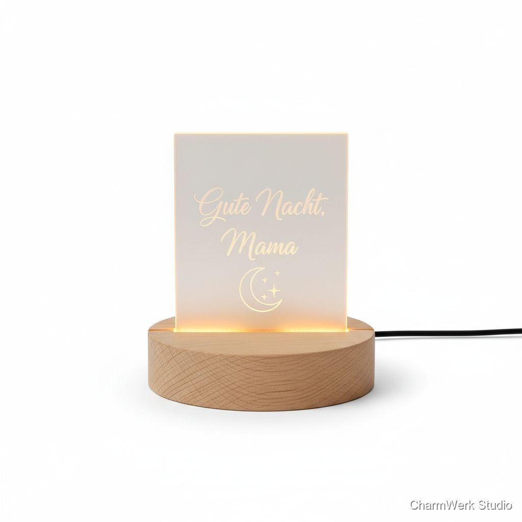 CNC-gefrästes Nachtlicht „Gute Nacht, Mama“ (Holzsockel)