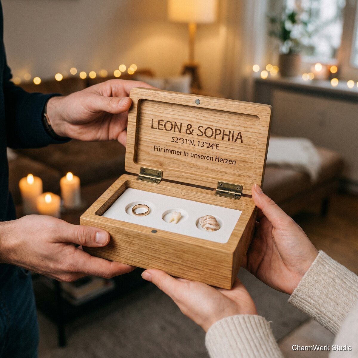 Erinnerungsbox mit graviertem Deckel und Inlay - Lifestyle