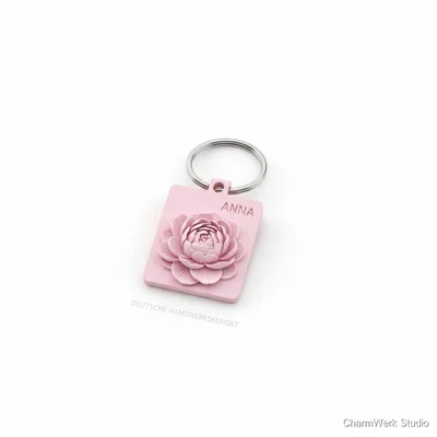 3D-gedruckter „Lieblingsblume“-Schlüsselanhänger als Mini-Relief