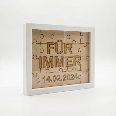 Puzzle-Message: Holzpuzzle im 3D-Rahmen