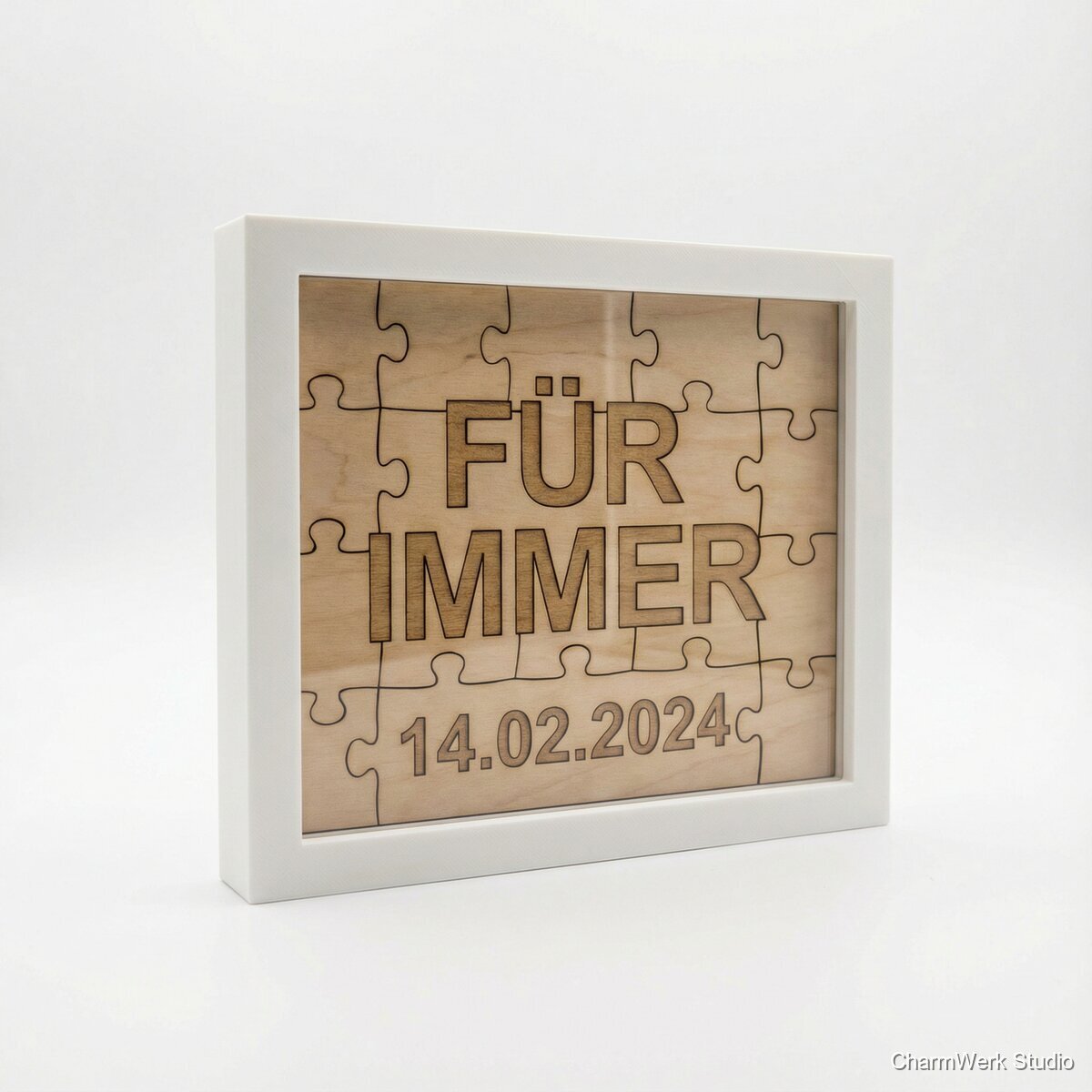 Puzzle-Message: Holzpuzzle im 3D-Rahmen