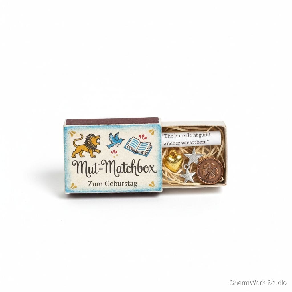 Geburtstags-„Mut-Matchbox“: Mini-Schachtel mit Symbolen