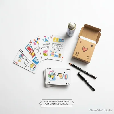 Handbemalte Spielkarten „Komplimente & Aufgaben“