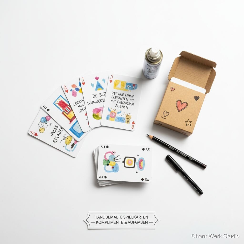 Handbemalte Spielkarten „Komplimente & Aufgaben“