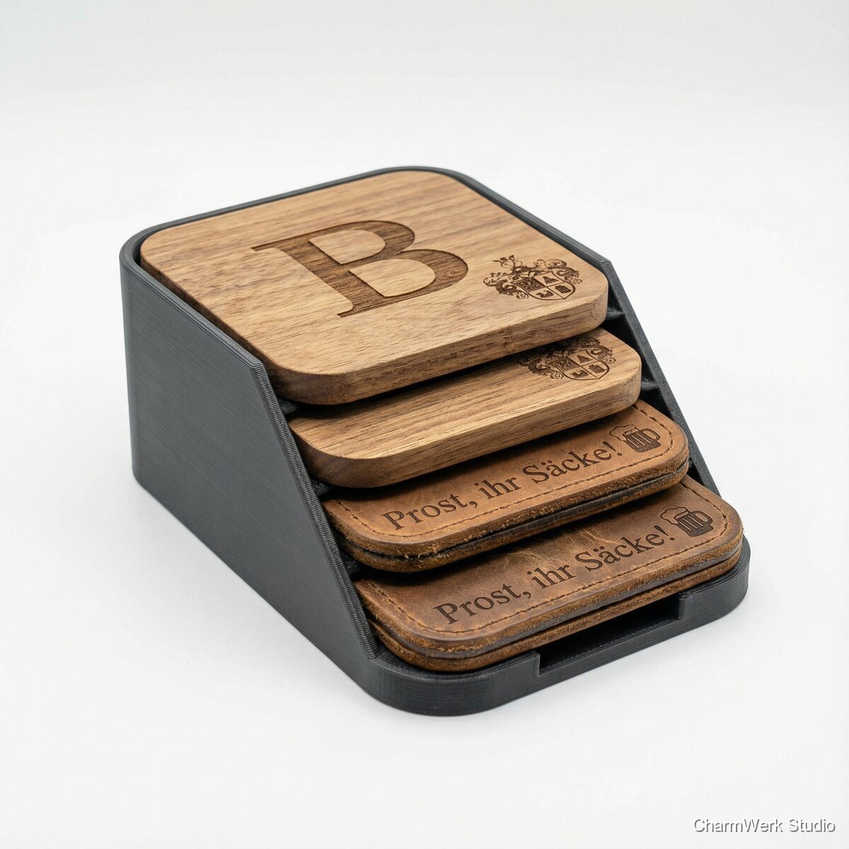 Getränke-Untersetzer Set mit Steck-Organizer - Seitenansicht