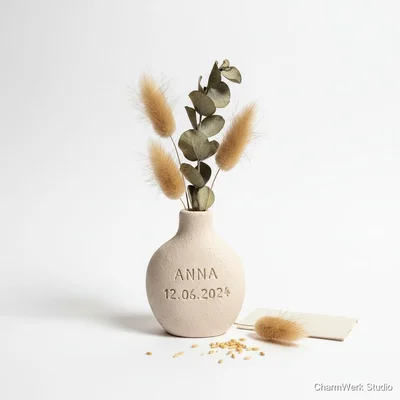 Handgefertigte Geburtstags-Keramikoptik-Vase aus Modelliermasse