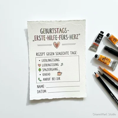 Geburtstags-„Erste-Hilfe-fürs-Herz“: handillustriertes Mini-Poster
