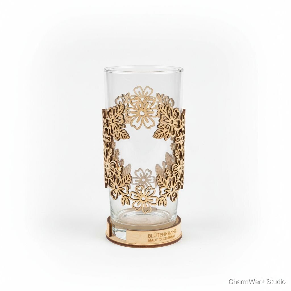 CNC-gefräste Vase-Hülle „Blütenkranz“ für Glasvase