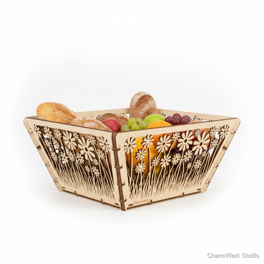 CNC-Fräskorb „Blumenwiese“ als Obst- oder Brotkorb