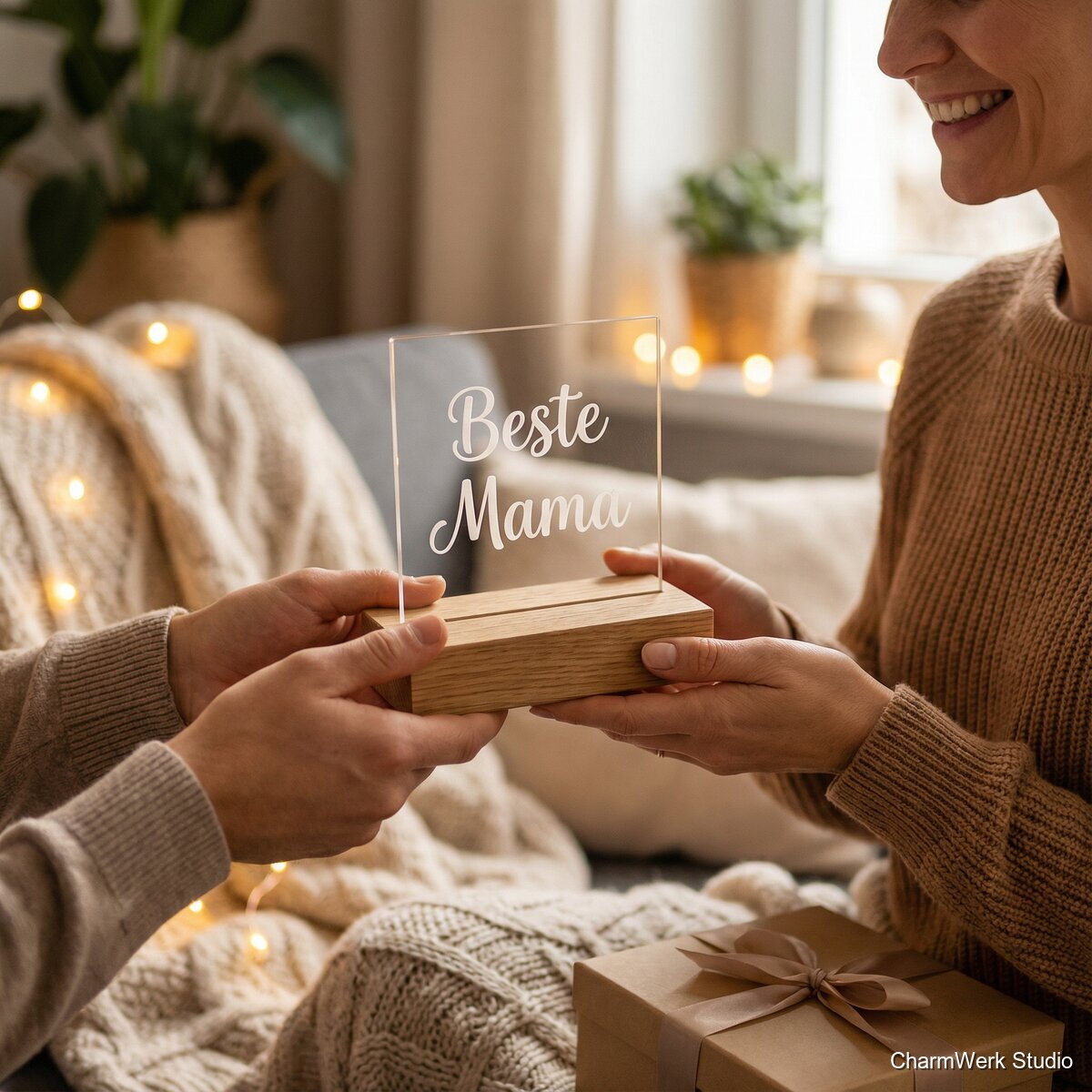 Mini-Trophäe aus Acryl mit Holzfuß - Lifestyle