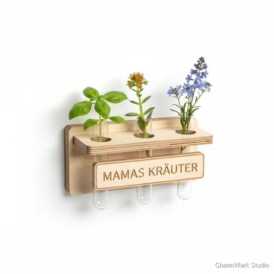 Wandhängende Pflanzenstation mit gefräster Namensleiste