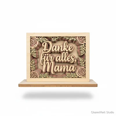 Tischaufsteller „Danke für alles, Mama“ in Layer-Optik