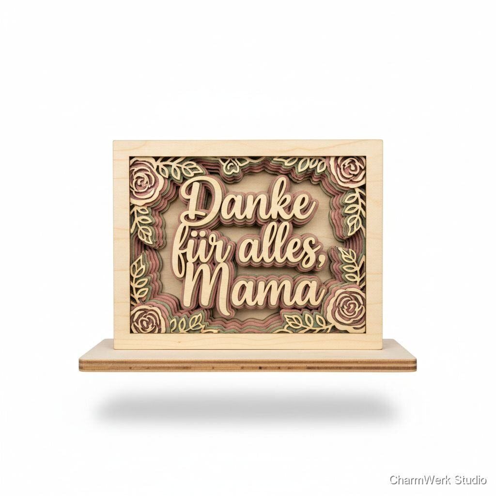 Tischaufsteller „Danke für alles, Mama“ in Layer-Optik