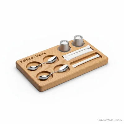 CNC-Kaffeelöffel-Halter „Kaffeebar Mama“ mit Mulden