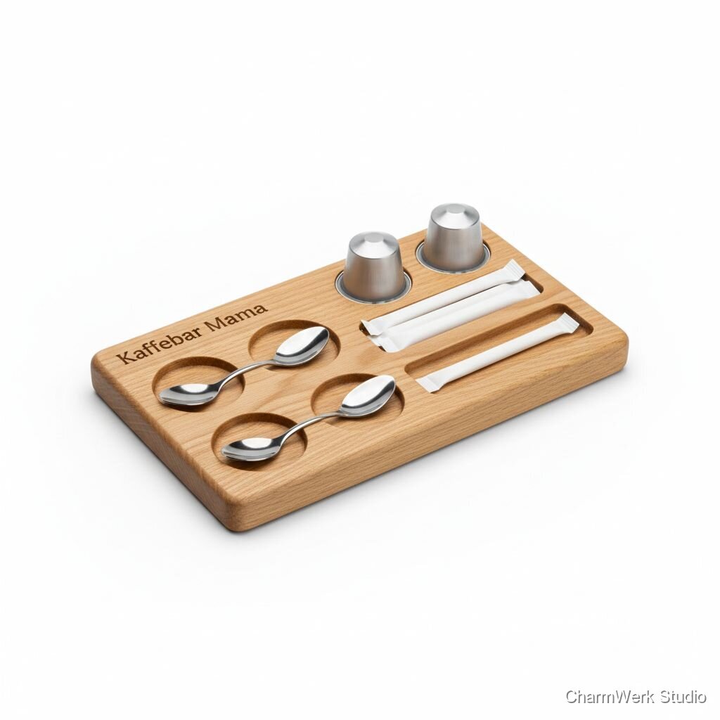 CNC-Kaffeelöffel-Halter „Kaffeebar Mama“ mit Mulden