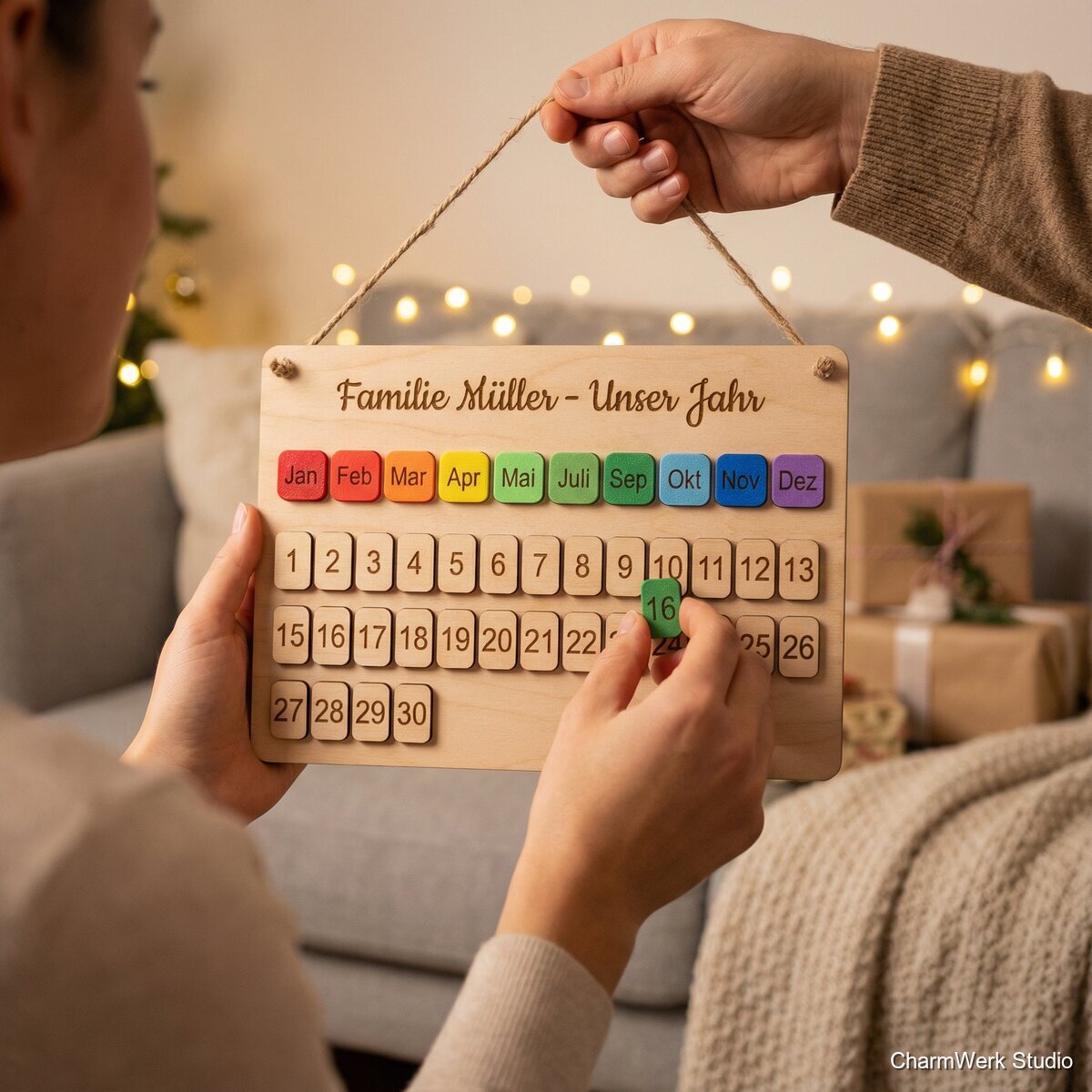 Wandkalender aus Holz mit 3D-Monatsmarkern - Lifestyle
