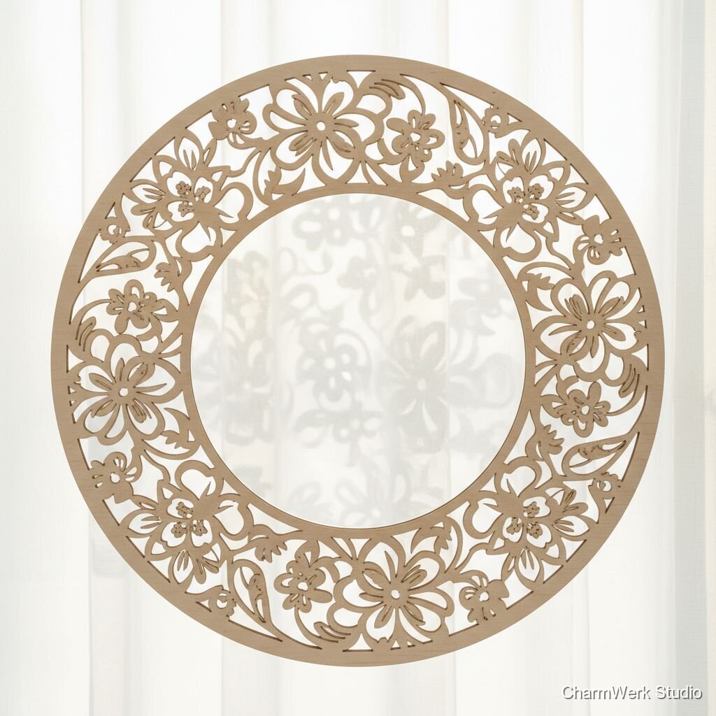 CNC-Fensterbild „Blütenkreis“ als Sonnenfänger-Rahmen