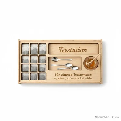 CNC-Tablett-Einleger „Teestation“ mit Fächerfräsung