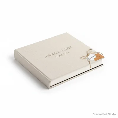 Handgefertigtes Hochzeitsalbum mit Leinen-Cover und Prägung