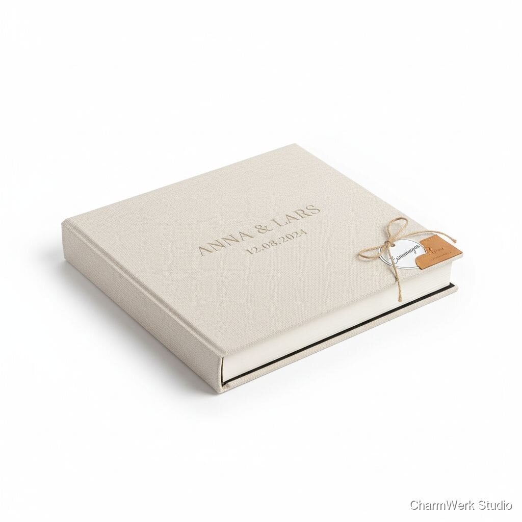 Handgefertigtes Hochzeitsalbum mit Leinen-Cover und Prägung