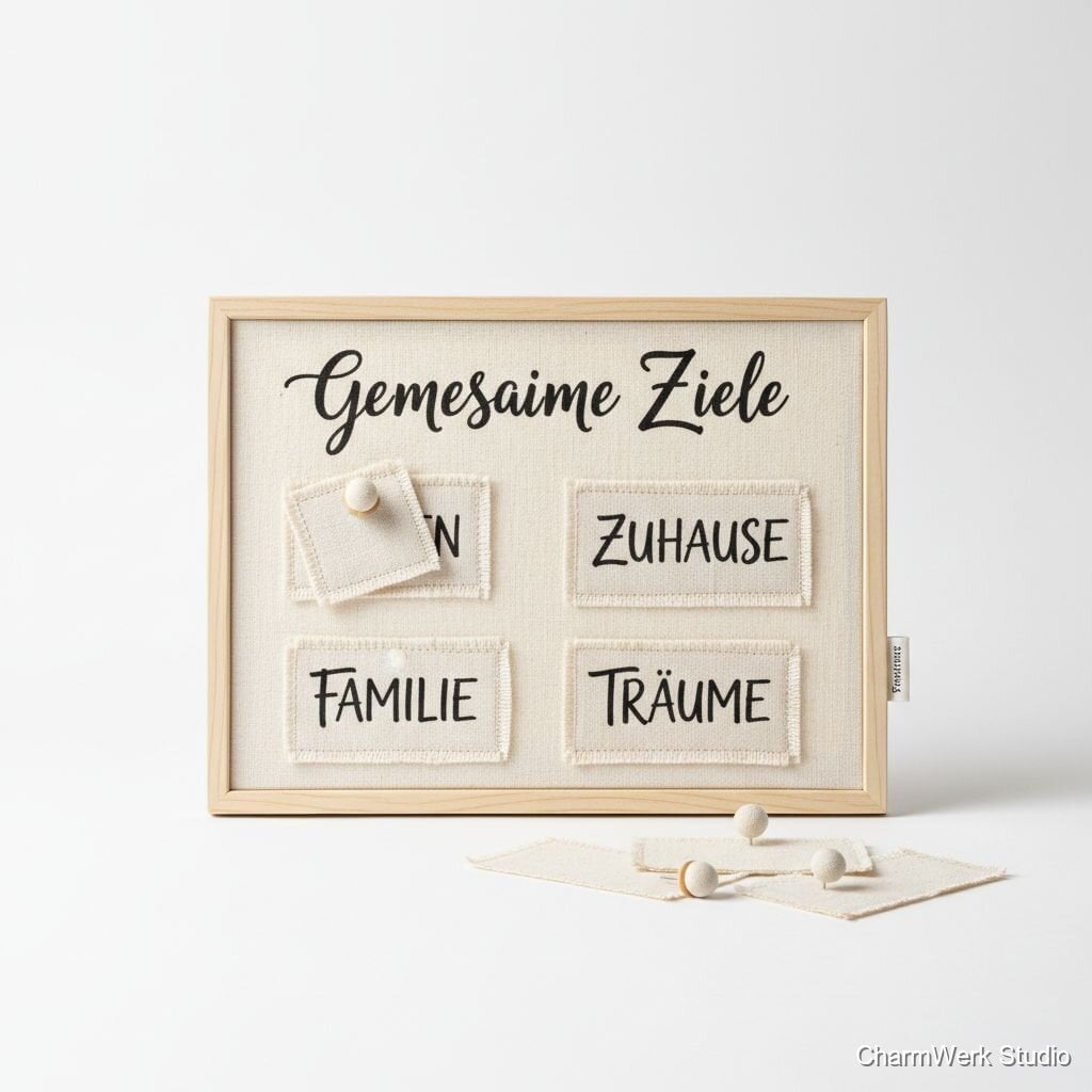 Handgemachte „Gemeinsame Ziele“-Tafel aus Stoff auf Keilrahmen