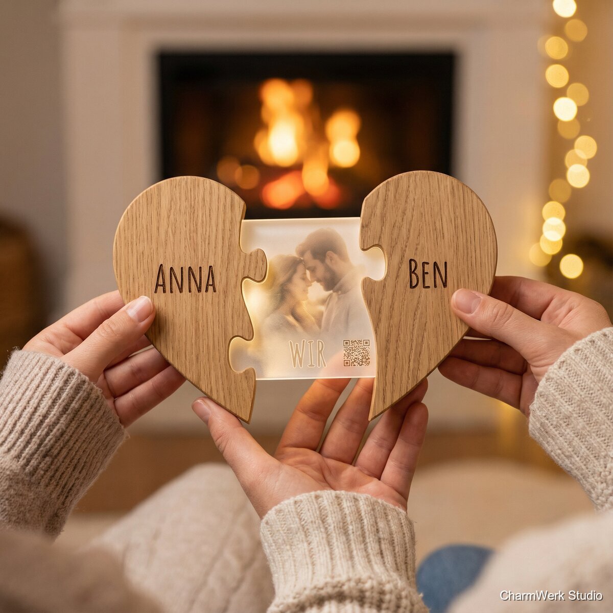 Puzzle-Herz aus Holz mit Acryl-Fotoeinleger - Lifestyle