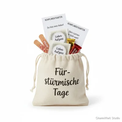 Handgefertigtes „Ehe-Notfallset“ in Stofftasche