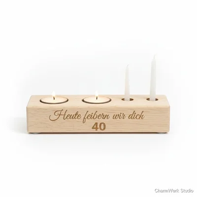 Geburtstags-Kerzenhalter aus Holz mit Wunschtext