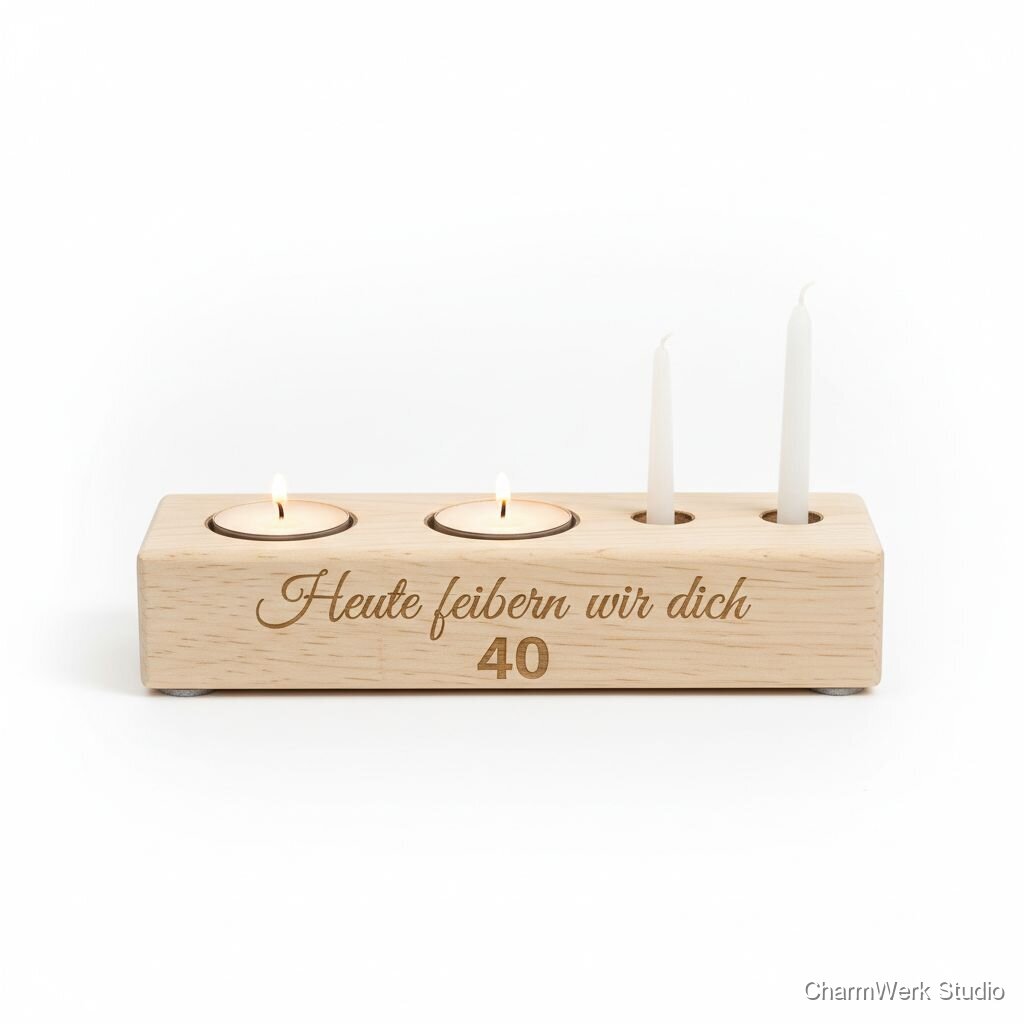 Geburtstags-Kerzenhalter aus Holz mit Wunschtext